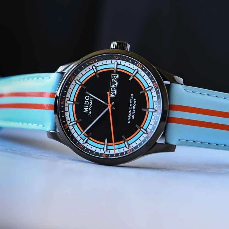 Mido-Multifort-Chronometer1-Racer-black-PVD-Geneva-Stripe-Dial-Orange-and-light-blue-review-8.jpg