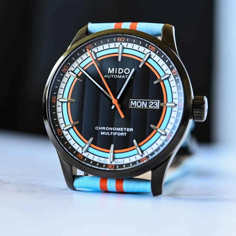 Mido-Multifort-Chronometer1-Racer-black-PVD-Geneva-Stripe-Dial-Orange-and-light-blue-review-7.jpg